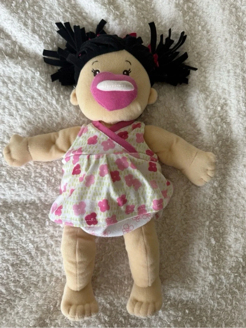 Manhattan Toy Baby Stella Brunette Doll 15” Floral Dress + Magnetic Pacifier